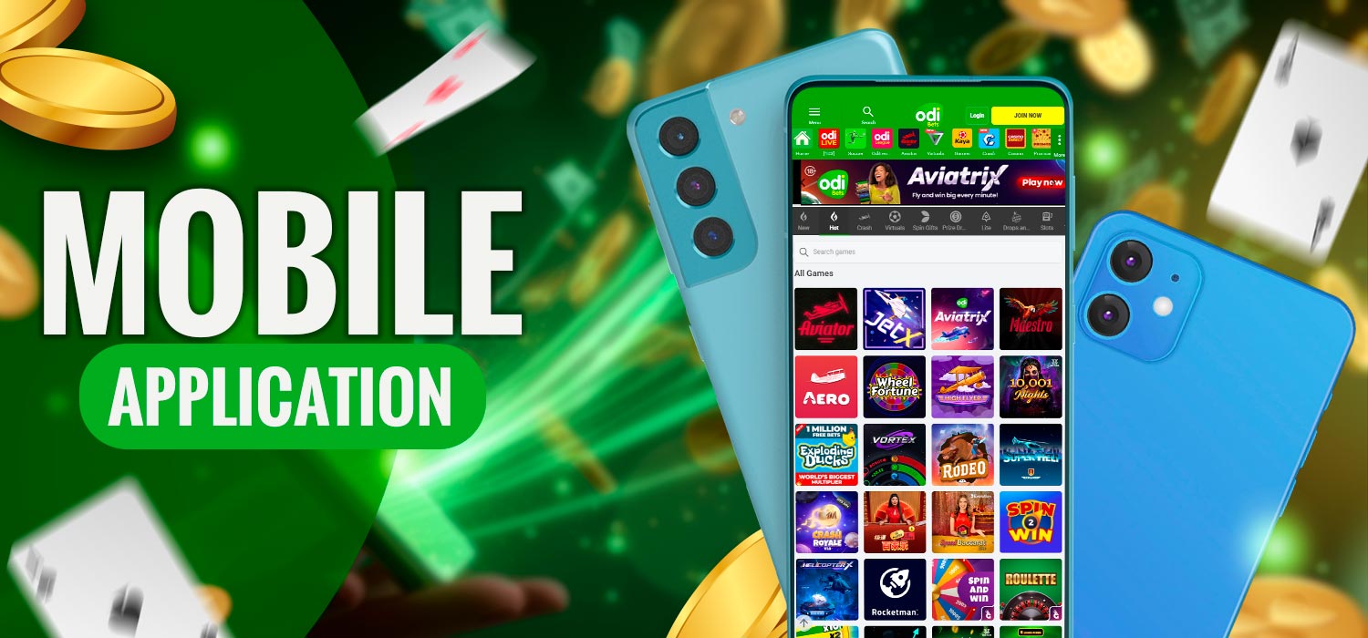 Mobile app for convenient gaming at Odibets casino.